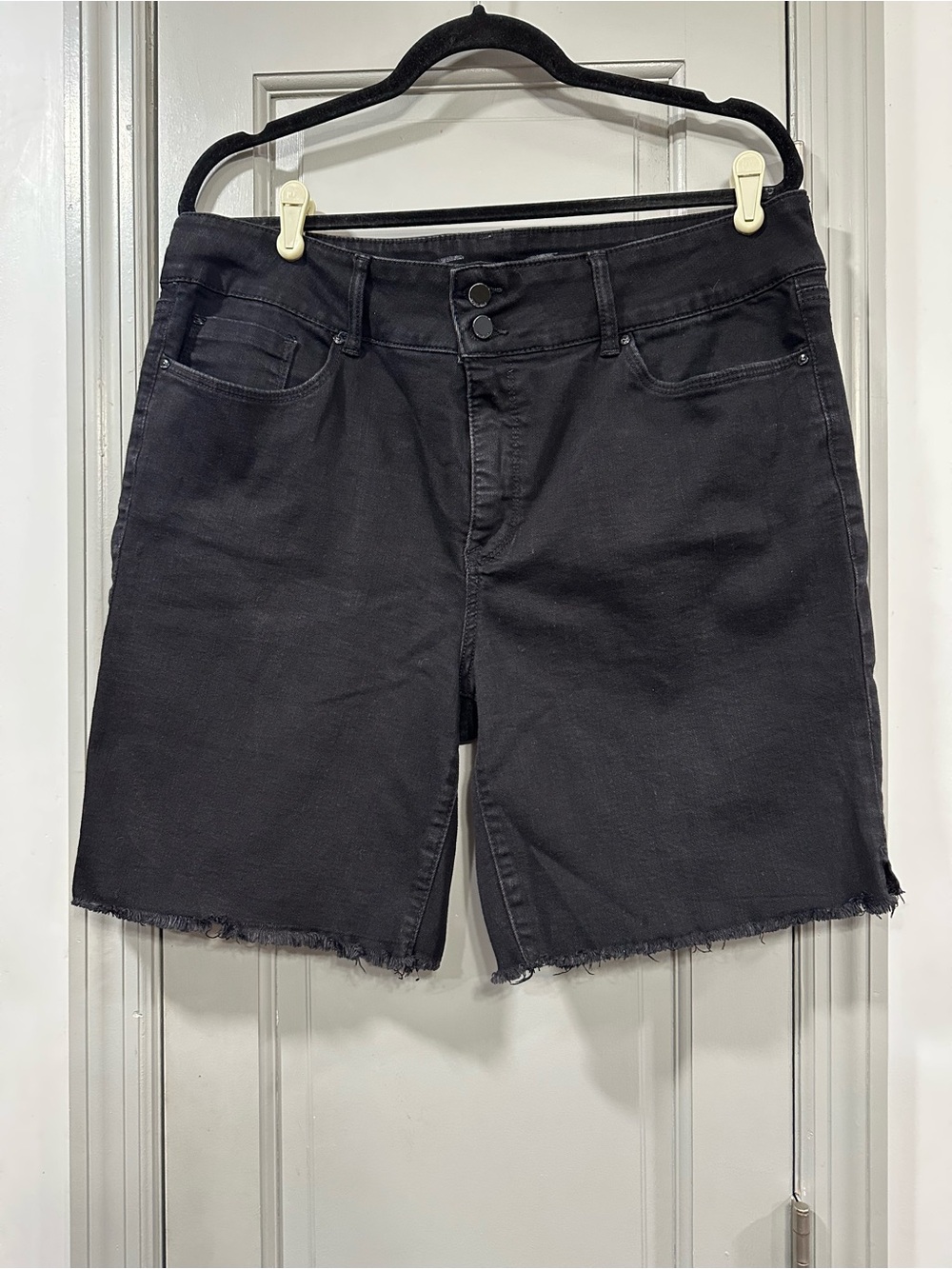 Seven7 Black High-Rise Frayed Hem Jean Shorts